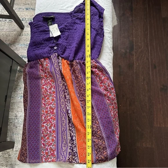 Lane Bryant Smocked Babydoll Top Purple Boho Patchwork | Size 14/16 | NWT - Picture 9 of 12